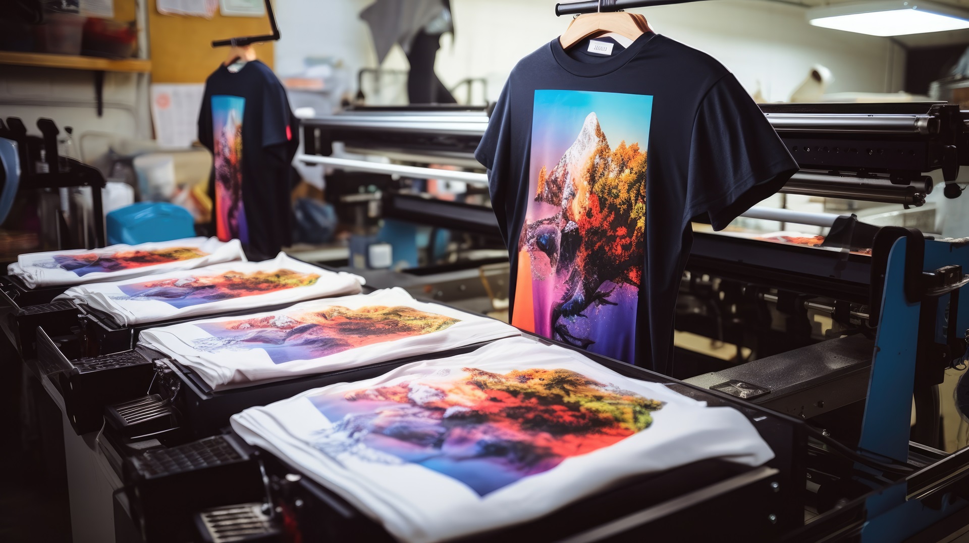 T-Shirt Printing Machine. Innovation shirt and textile printer. Production